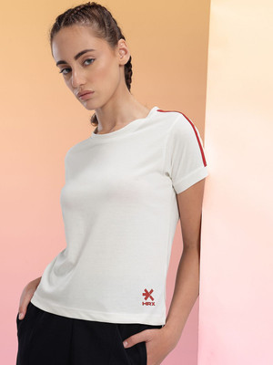 HRX by Hrithik Roshan Printed Women Round Neck White T-Shirt