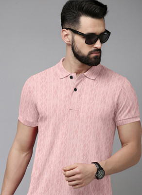 Billion Self Design Men Polo Neck Light Blue T-Shirt