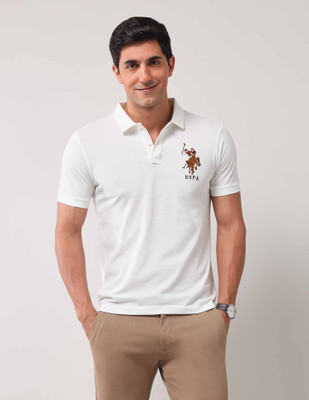U.S. POLO ASSN. Printed Men Polo Neck White T-Shirt