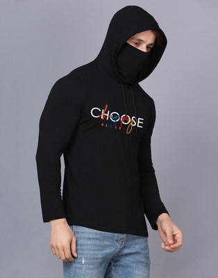 TEEFOX Typography Men Hooded Neck Multicolor, Black T-Shirt