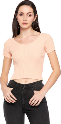 CAMLA Solid Women Round Neck Red T-Shirt