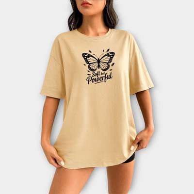 Stylicity Printed Women Round Neck Beige T-Shirt