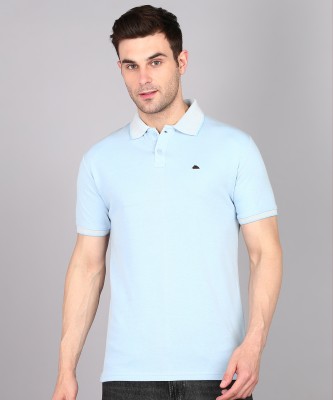 Raptrex Solid Men Polo Neck Light Blue T-Shirt