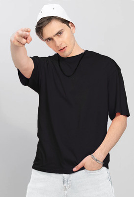 HOC Solid Men Round Neck Black T-Shirt