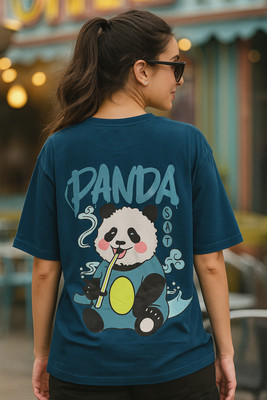 Fabflee Graphic Print Women Round Neck Blue T-Shirt