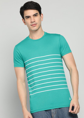 United Colors of Benetton Striped Men Round Neck Green T-Shirt