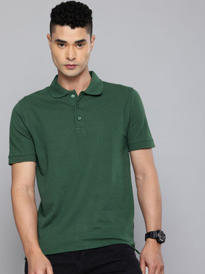 R.Code by The Roadster Life Co. Solid Men Round Neck Green T-Shirt