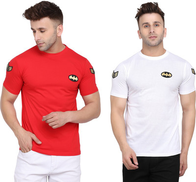 tfurnish Printed, Solid Men Round Neck Red, White T-Shirt