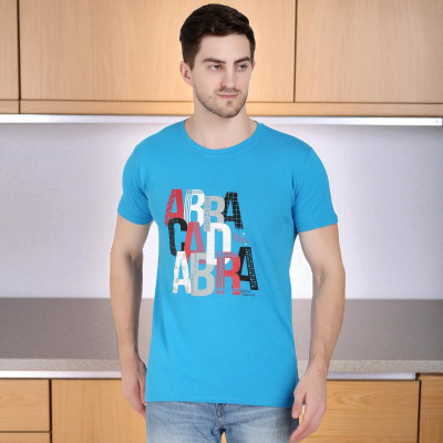 FARICON Printed Men Round Neck Light Blue T-Shirt