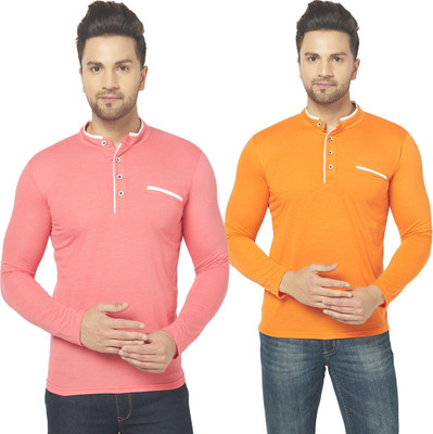 JB Jagoboy Solid Men Mandarin Collar Red, Orange T-Shirt