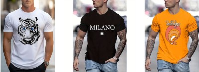 GP GARMENTS Printed Men Round Neck White, Black, Yellow T-Shirt