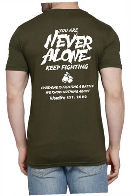WOOSTRO Printed Men Round Neck Dark Green T-Shirt