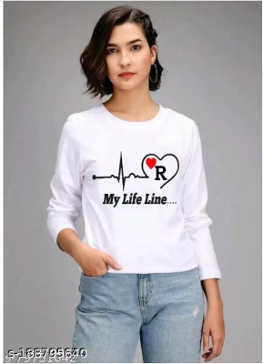 PRABHU Printed Women Round Neck White T-Shirt