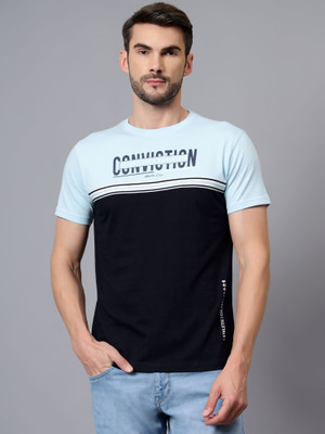 CANTABIL Colorblock Men Round Neck Dark Blue T-Shirt