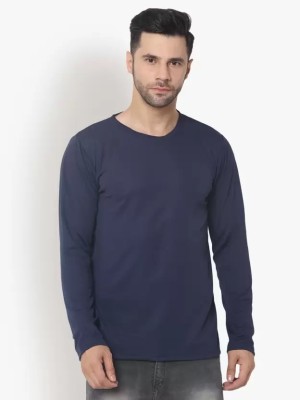 Treasurelook Solid Men Round Neck Dark Blue T-Shirt