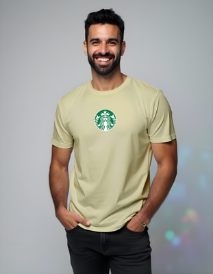 DeerHead Printed Men Round Neck Beige T-Shirt