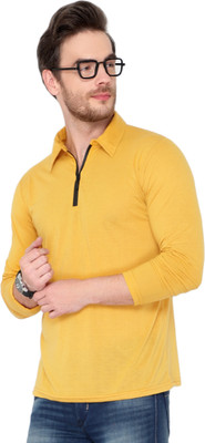 Jaskart Solid Men Polo Neck Yellow T-Shirt