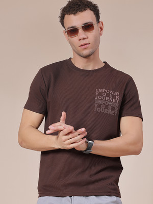 V-MART Printed Men Round Neck Brown T-Shirt