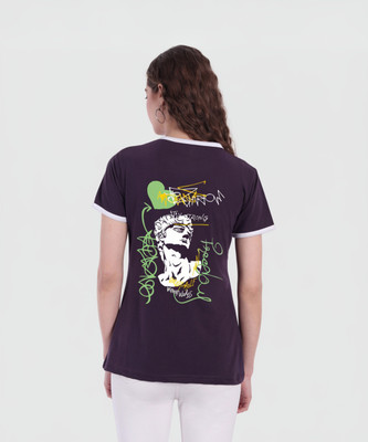 CHOZI Printed, Typography Women Round Neck Purple T-Shirt