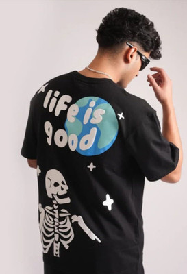 Kay Dee Printed Men Round Neck Black T-Shirt