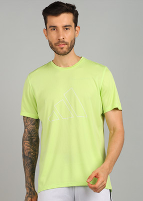 ADIDAS Printed Men Round Neck Green T-Shirt