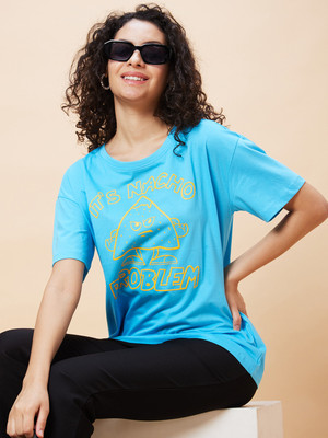 Globus Printed Women Round Neck Blue T-Shirt