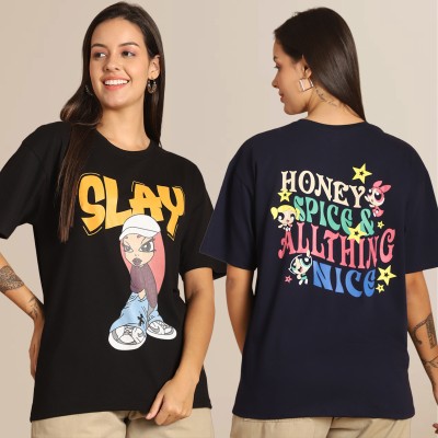 GLOBAL NOMAD Graphic Print Women Round Neck Black T-Shirt