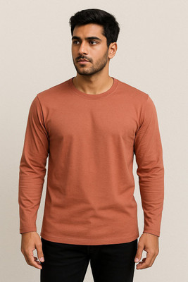 Zaara Solid Men Round Neck Orange T-Shirt