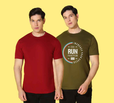 WOOSTRO Graphic Print Men Round Neck Green, Maroon T-Shirt