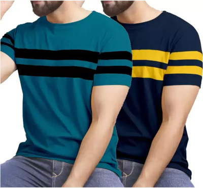 R RIDACHY Striped Men Round Neck Dark Green T-Shirt