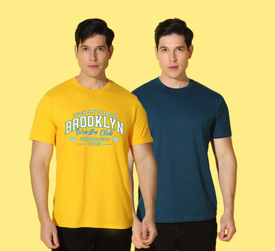 WOOSTRO Typography, Solid Men Round Neck Yellow, Blue T-Shirt