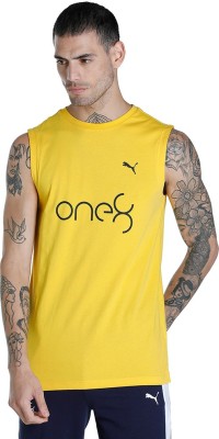 PUMA Printed Men Round Neck Yellow T-Shirt