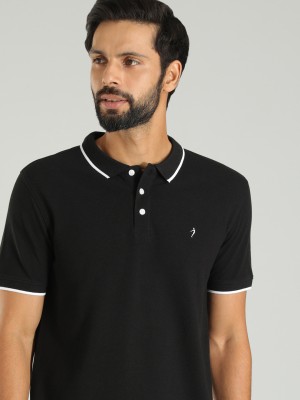 INDIAN TERRAIN Solid Men Polo Neck Black T-Shirt