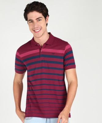 PARK AVENUE Striped Men Polo Neck Red T-Shirt