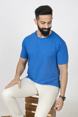 Lynx Solid Men Round Neck Blue T-Shirt