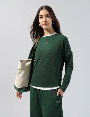 U.S. POLO ASSN. Solid Women Crew Neck Green T-Shirt