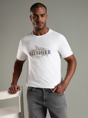 TOMMY HILFIGER Printed Men Round Neck White T-Shirt