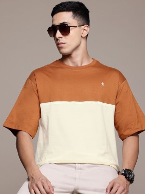 Roadster Colorblock Men Round Neck Gold T-Shirt