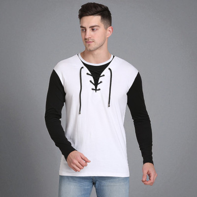 FARICON Solid Men Round Neck Black, White T-Shirt