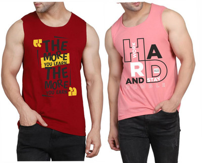 WOOSTRO Printed Men Round Neck Maroon, Pink T-Shirt