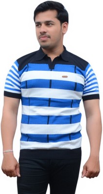 CottonAvenue Striped Men Polo Neck Multicolor T-Shirt