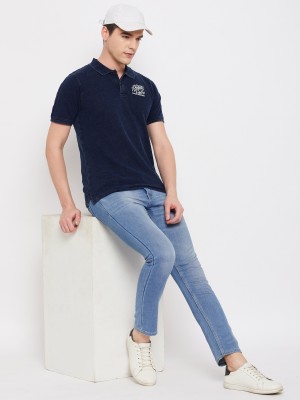 Club York Solid Men Polo Neck Blue T-Shirt