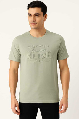 Elight Self Design Men Crew Neck Dark Green T-Shirt
