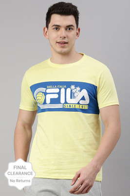 FILA Men Printed Round Neck Cotton Blend Yellow T-Shirt For Rs. 299 @ 70 %