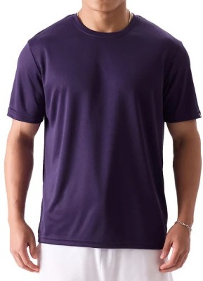 AlmaMaterStore Solid Men Round Neck Purple T-Shirt
