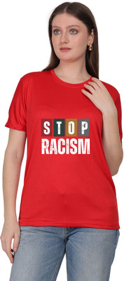 ZAYOKI Typography Women Round Neck Red T-Shirt