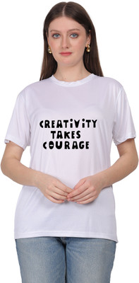 Mantratees Typography Women Round Neck White T-Shirt