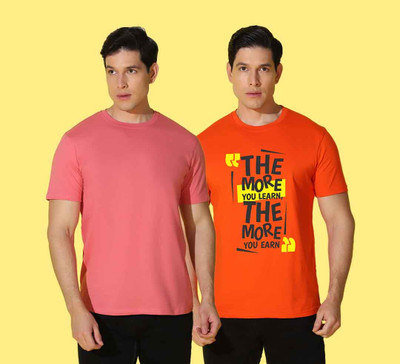 WOOSTRO Printed Men Round Neck Orange, Pink T-Shirt