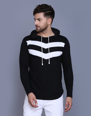 TheFashionPlus Striped Men Hooded Neck Black T-Shirt