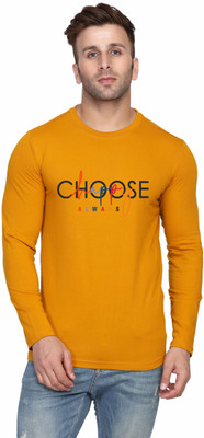 SLOWLORIS Typography Men Round Neck Yellow, White T-Shirt